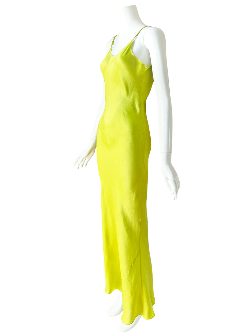 1930s Chartreuse Silk Slip Dress