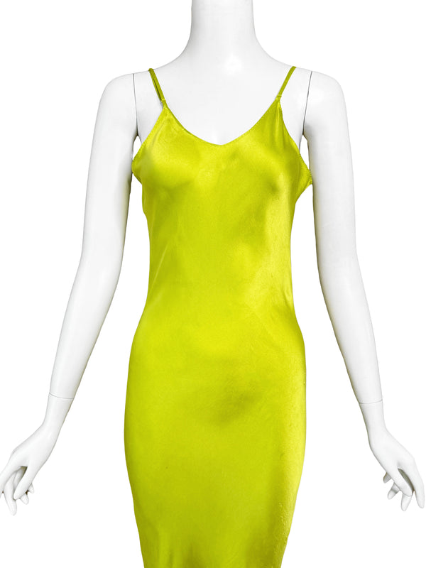 1930s Chartreuse Silk Slip Dress