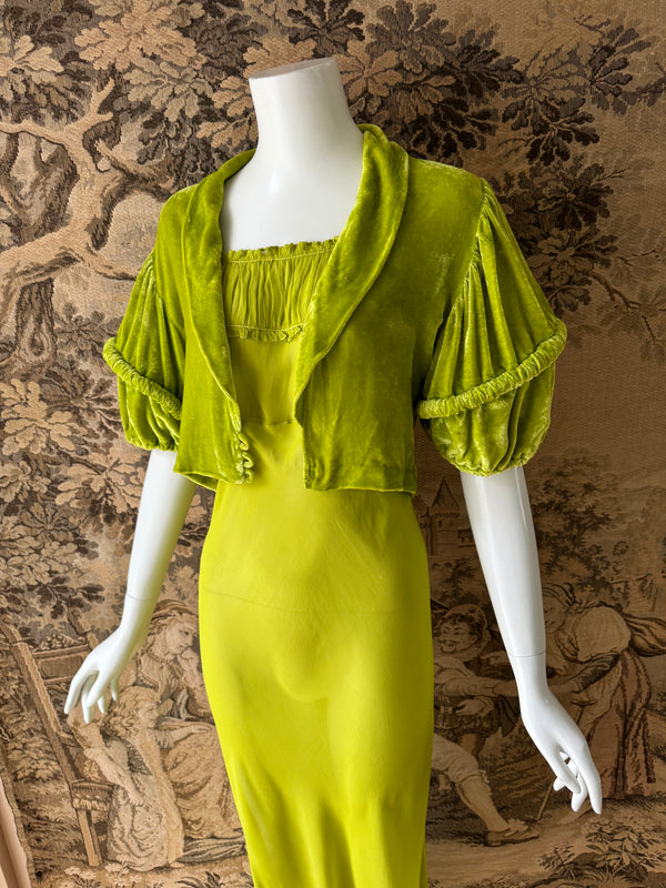 Art Deco 1930s Chartreuse Velvet Jacket