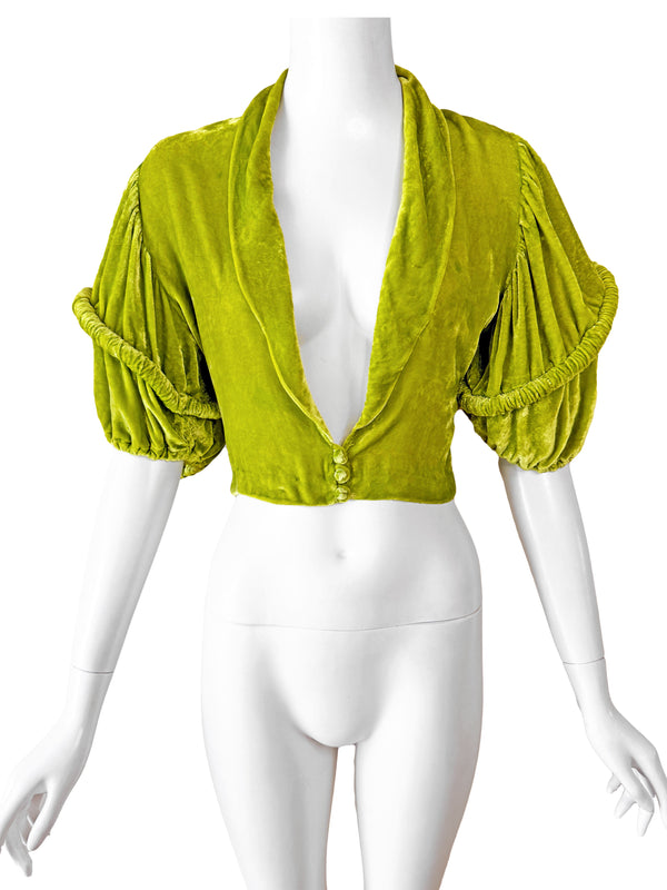 Art Deco 1930s Chartreuse Velvet Jacket