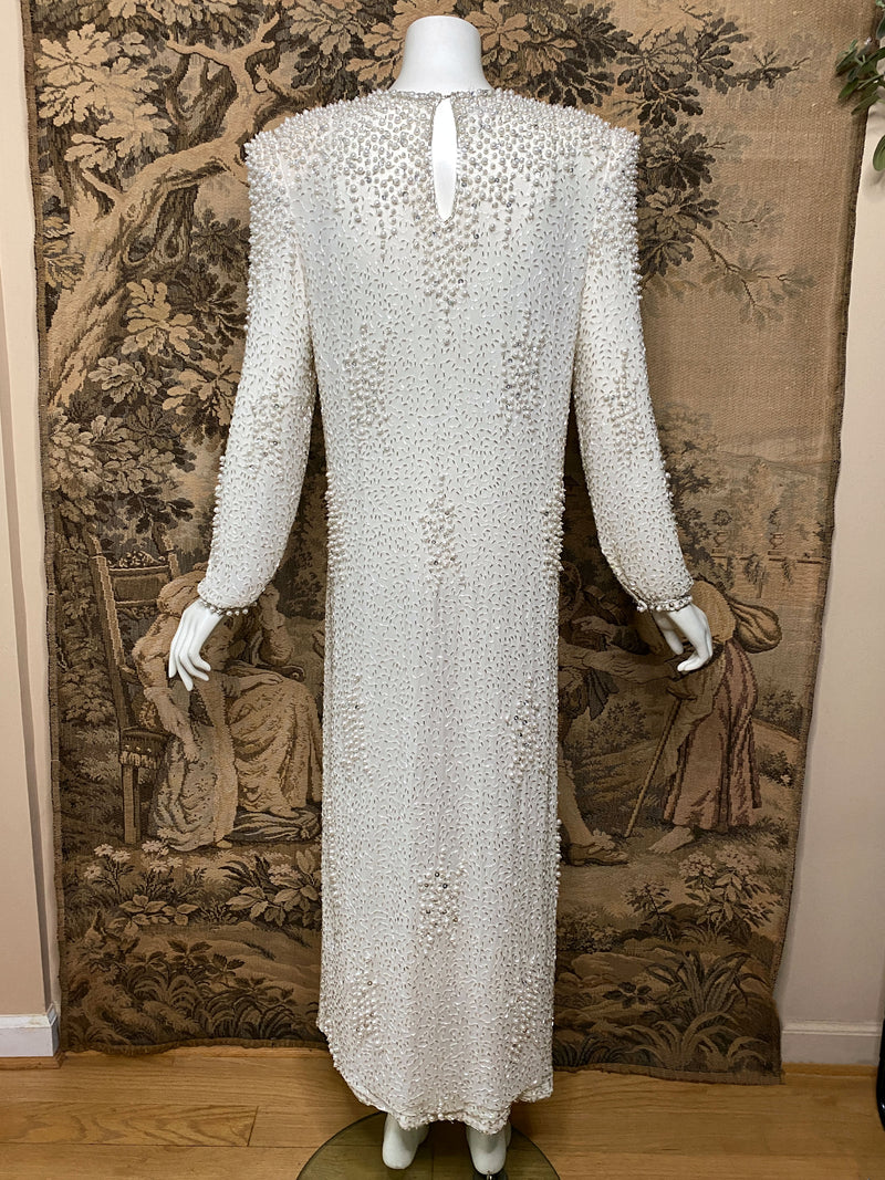 Judith Ann 1980s Pearl Embellished Silk Dress
