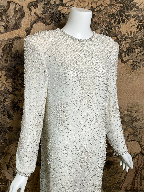 Judith Ann 1980s Pearl Embellished Silk Dress