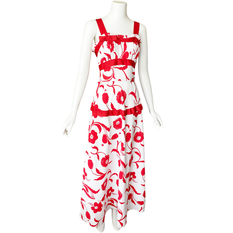 1940s Red Hibiscus Maxi Dress