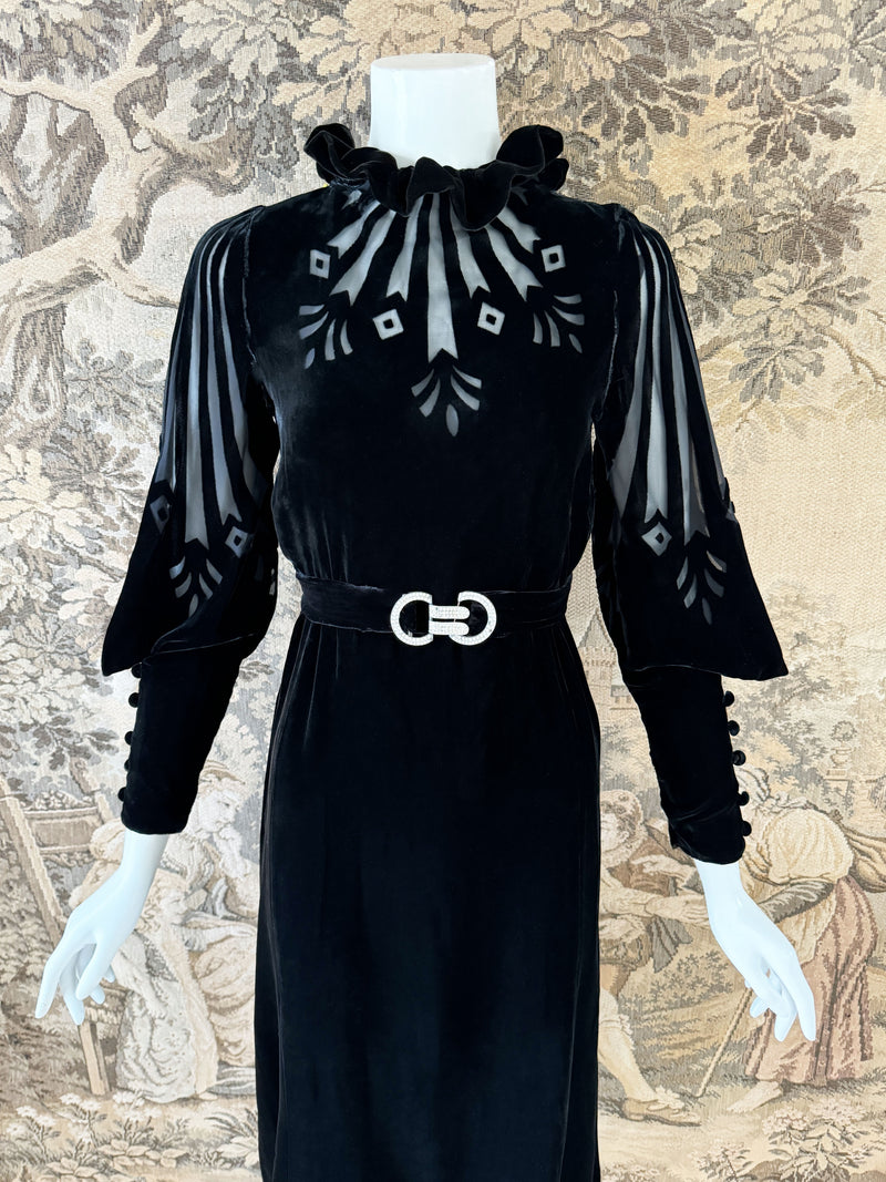 Art Deco 1930s Burnout Velvet Dress