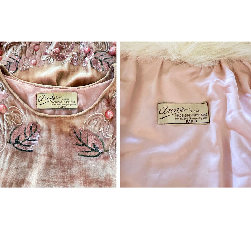 1920s French Couture Pink Silk Velvet Dress & Coat  Set