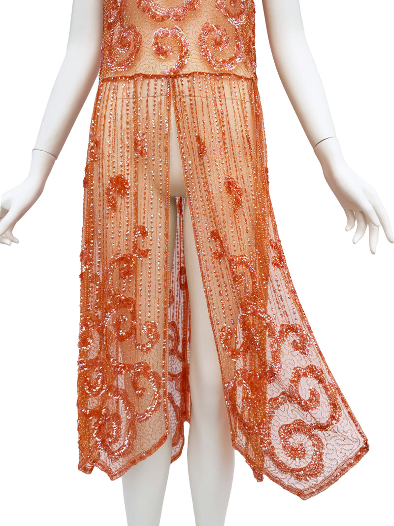 1920s Iridescent Sequin Embellished Net Dress