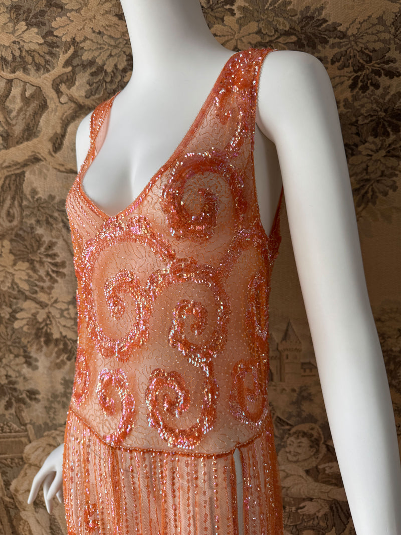 1920s Iridescent Sequin Embellished Net Dress