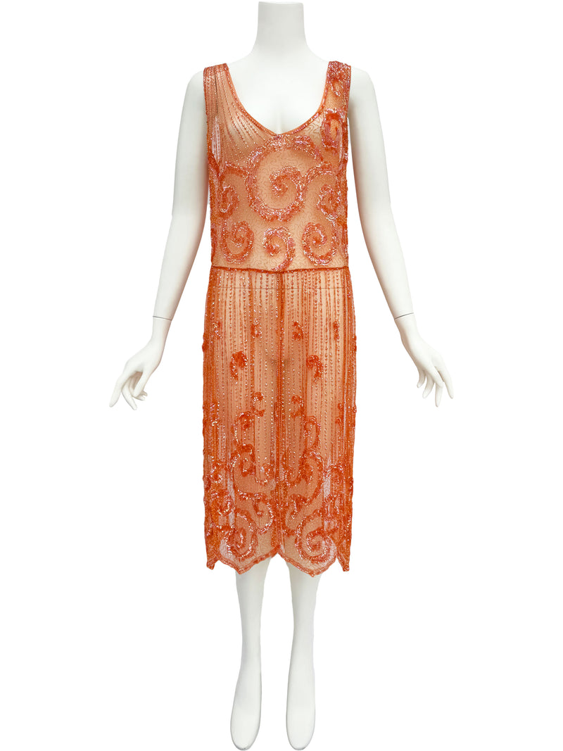 1920s Iridescent Sequin Embellished Net Dress