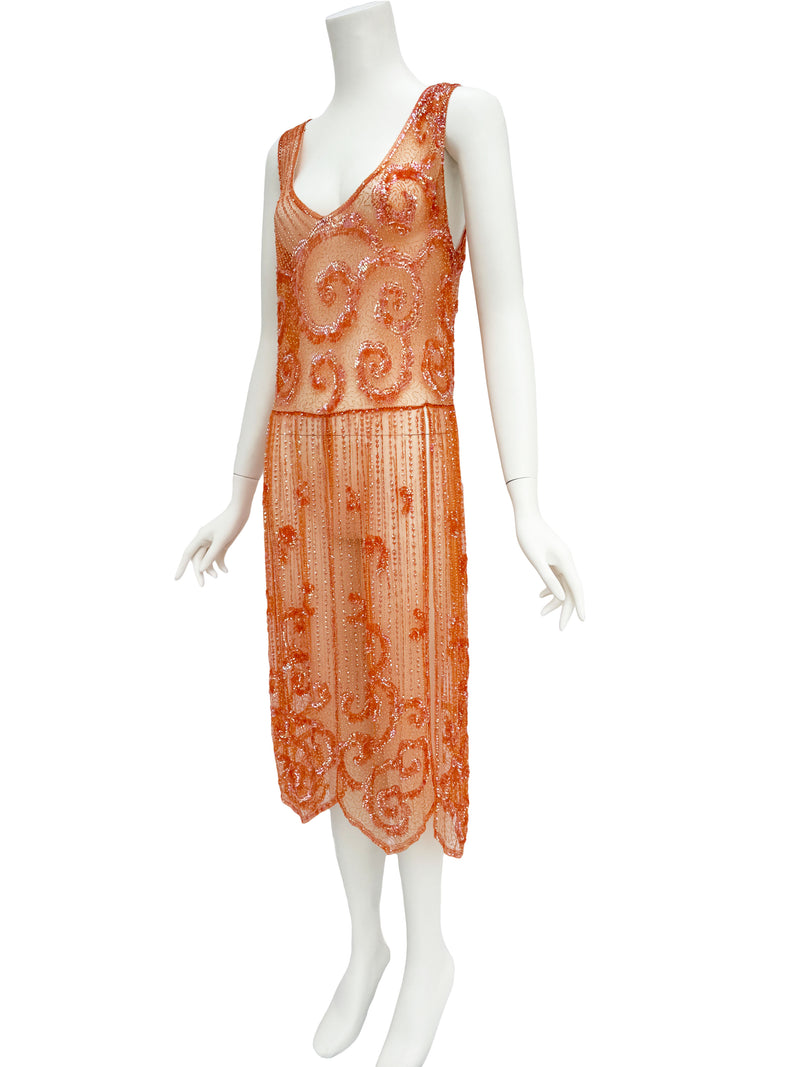 1920s Iridescent Sequin Embellished Net Dress