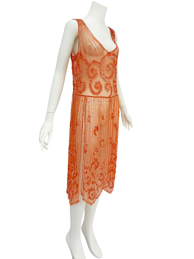 1920s Iridescent Sequin Embellished Net Dress