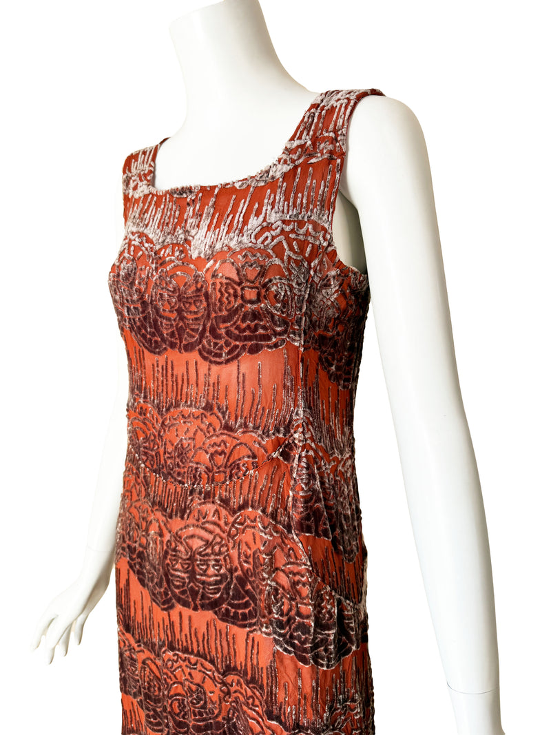 1920s Art Deco Devore Silk Dress