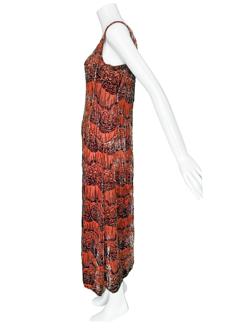 1920s Art Deco Devore Silk Dress