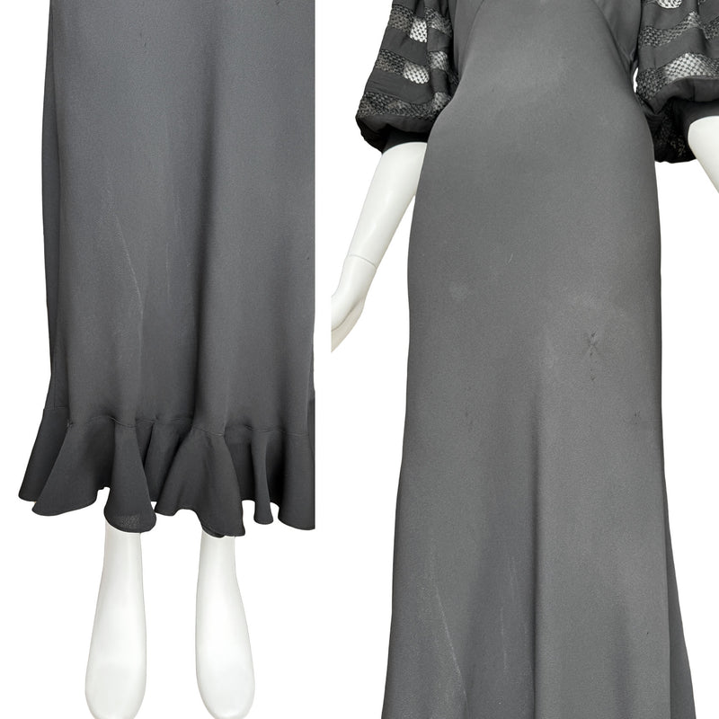 1930s Art Deco Black Balloon Sleeve Maxi Dress