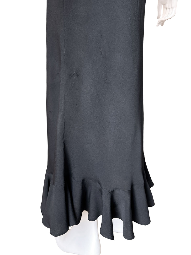 1930s Art Deco Black Balloon Sleeve Maxi Dress