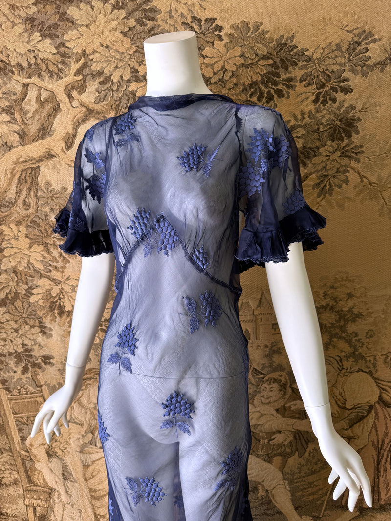 1930s organza dress 1930's White Organza Dress with Puffed Sleeves and Floral Embroidery Eveliina Vintage