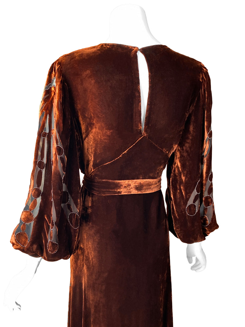 Art Deco 1930s Copper Velvet Dress
