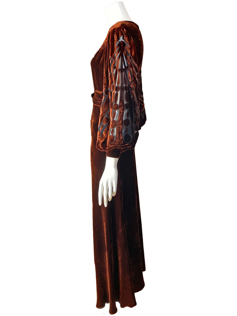 Art Deco 1930s Copper Velvet Dress