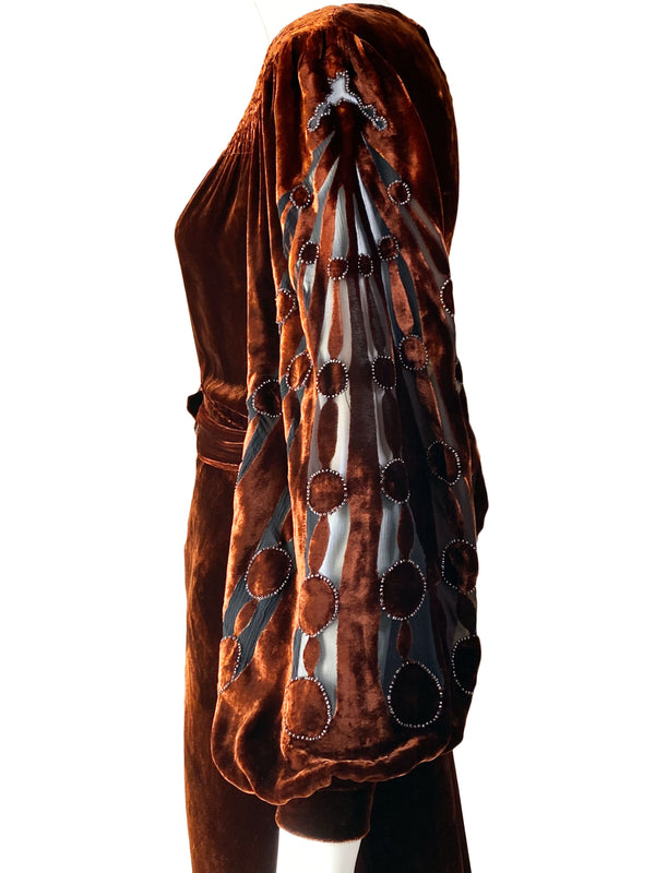 Art Deco 1930s Copper Velvet Dress