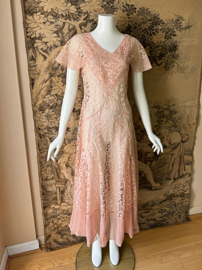 1930s Blush Pink Broderie Dress