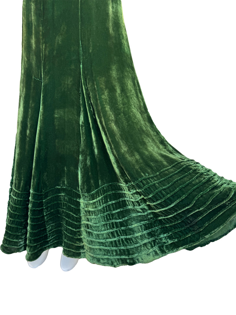 1930s Art Deco Green Velvet Gown