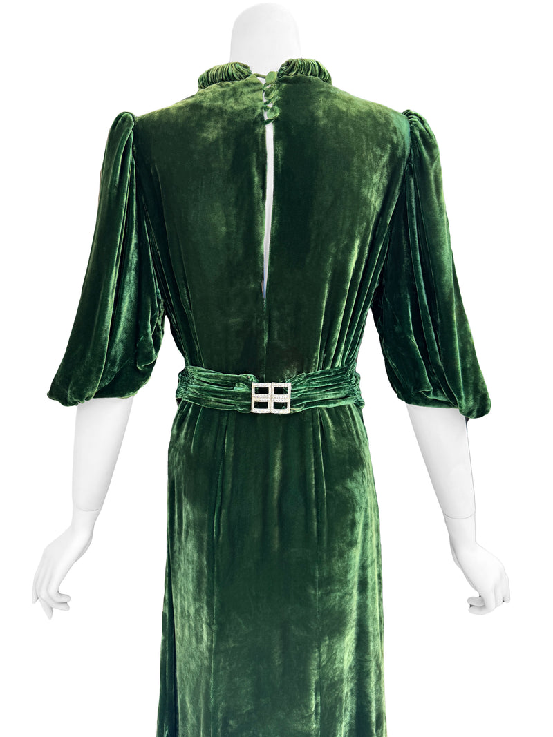 1930s Art Deco Green Velvet Gown