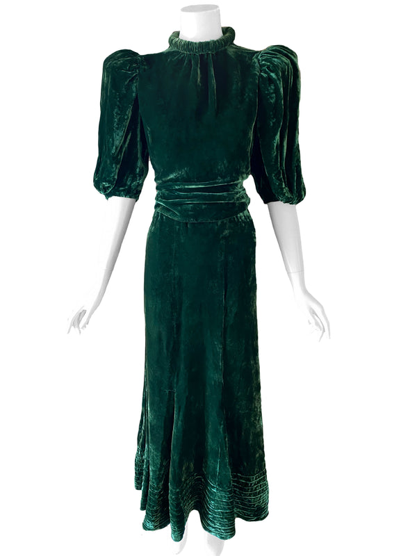 1930s Art Deco Green Velvet Gown