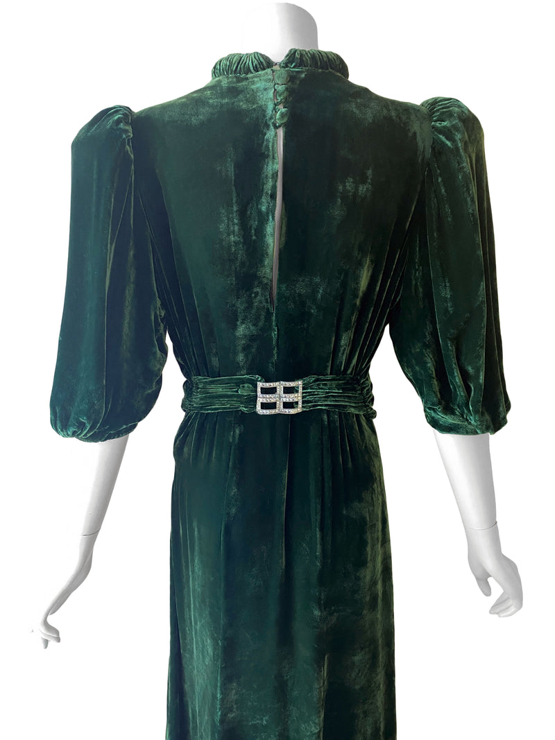 1930s Art Deco Green Velvet Gown