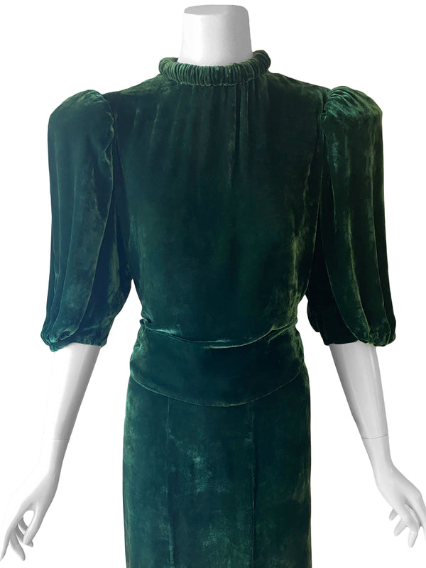 1930s Art Deco Green Velvet Gown