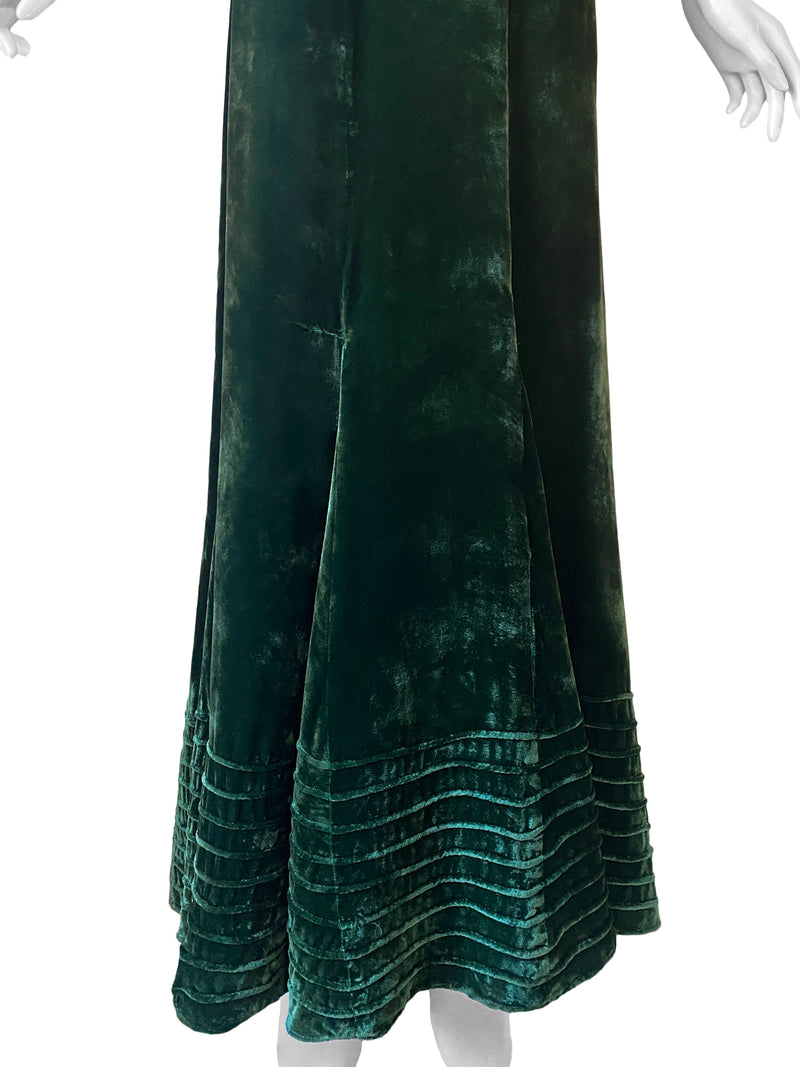 1930s Art Deco Green Velvet Gown