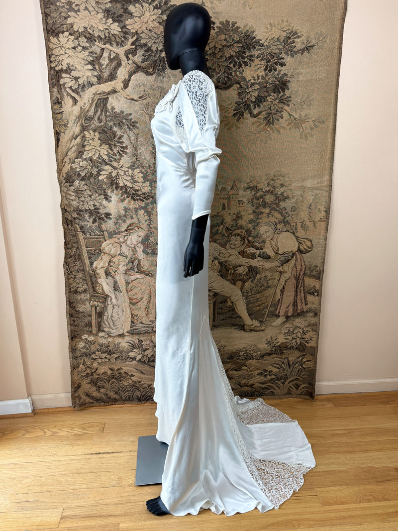 Art Deco 1930s Lace & Satin Wedding Dress