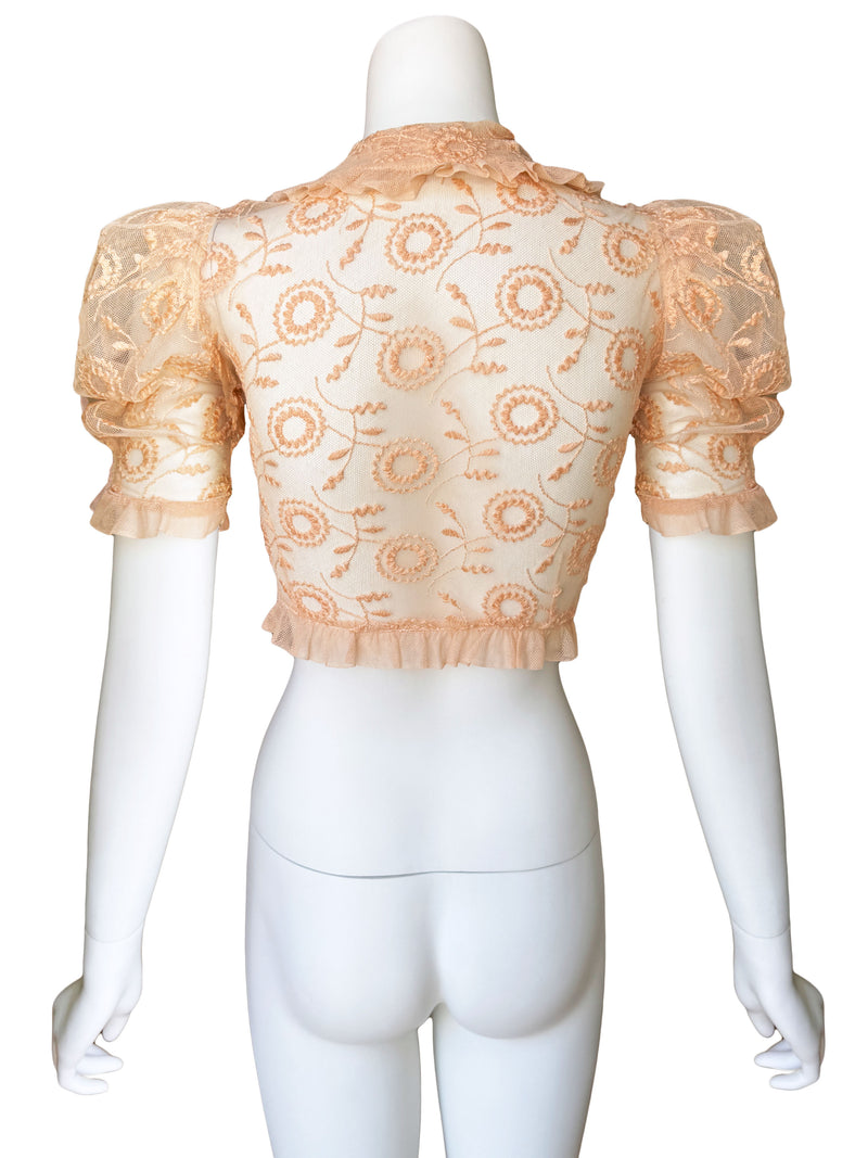 1930s Ballet Pink Embroidered Net Blouse
