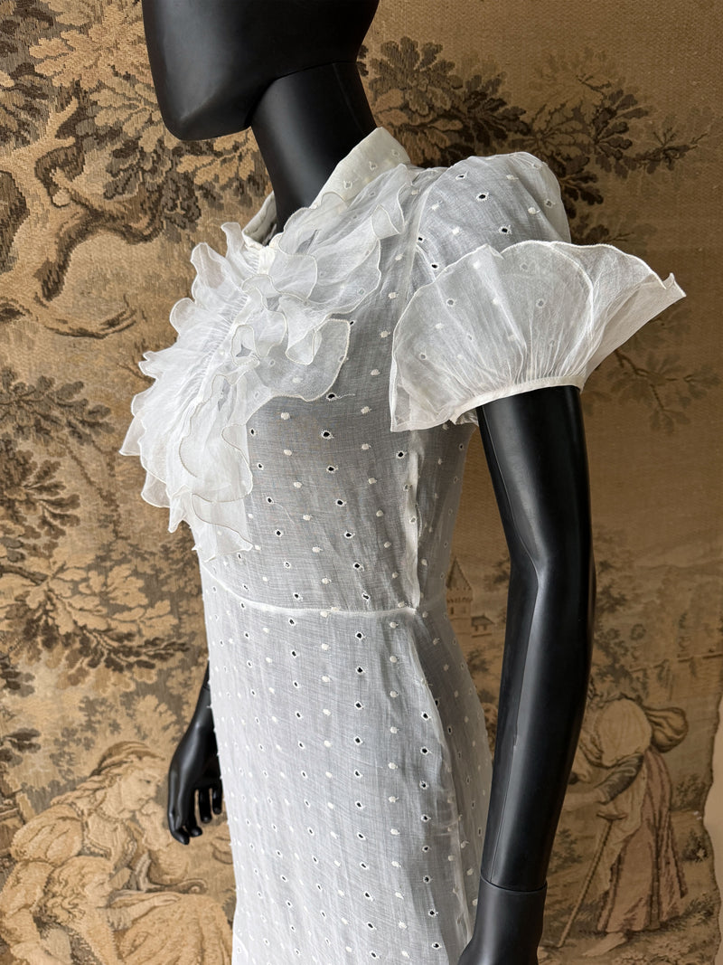 1930s Ruffled Silk Organza Dress