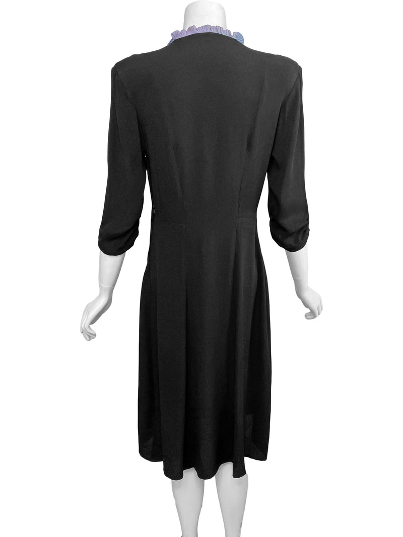 1930s Black & Blue Crepe Dress