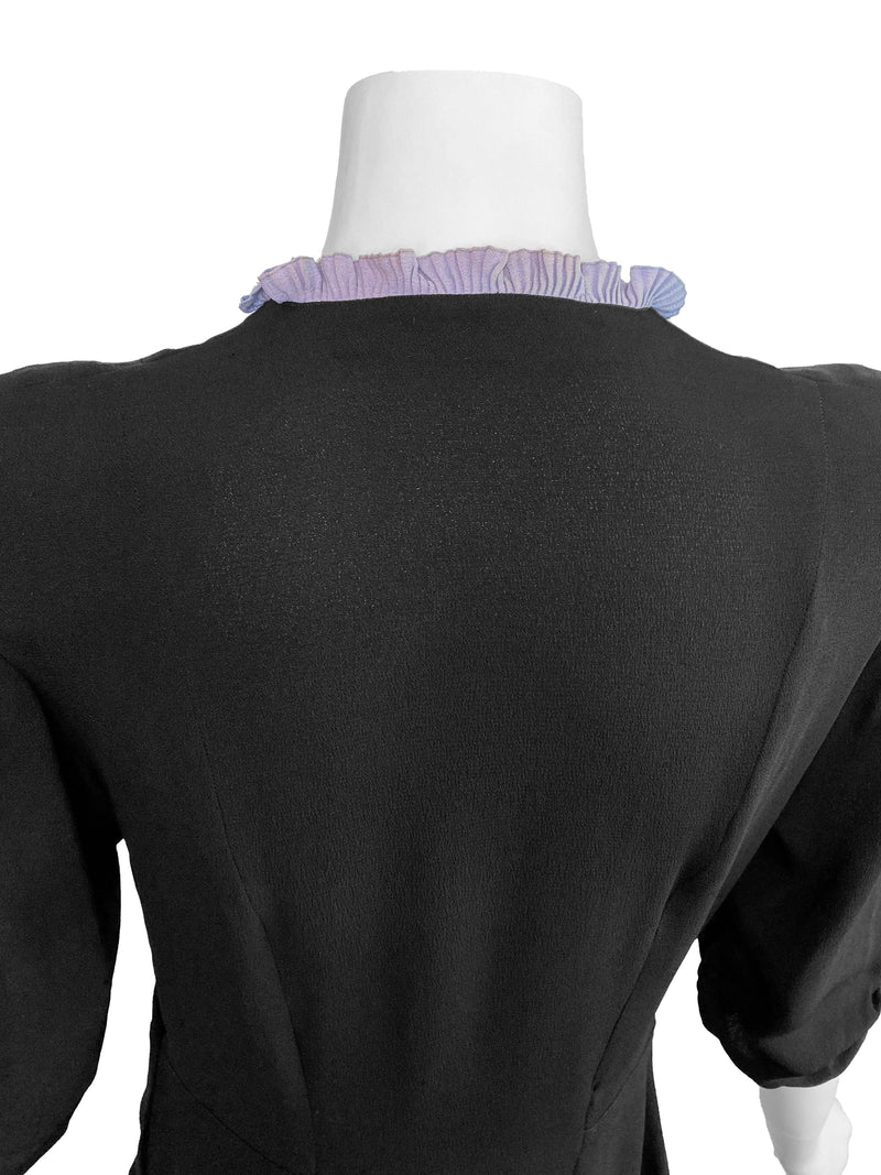 1930s Black & Blue Crepe Dress