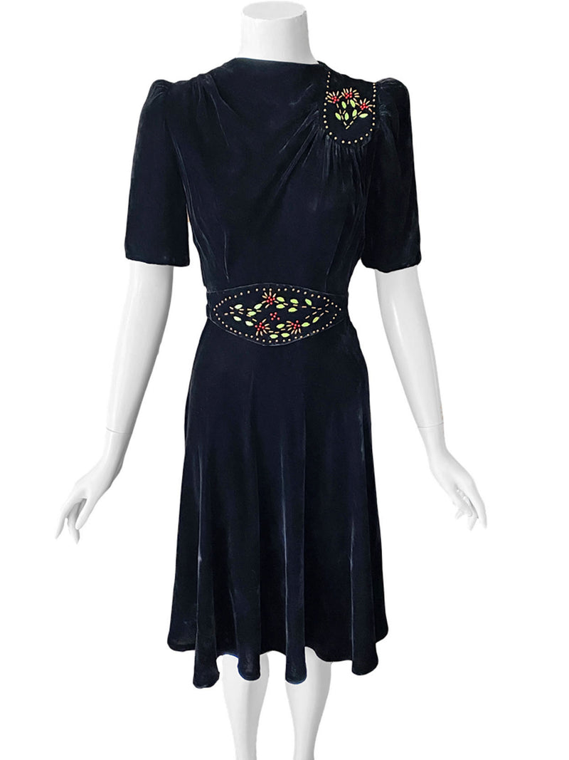 1940s Holly Studded Velvet Dress