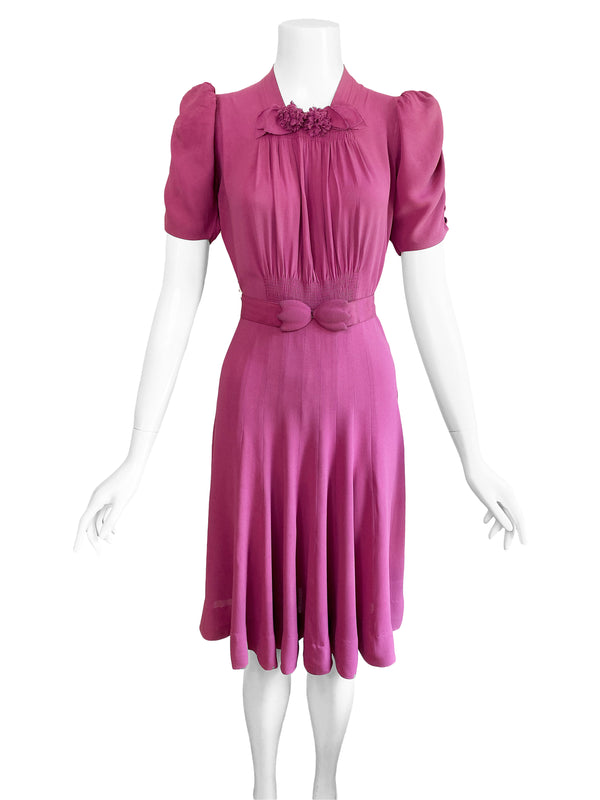 1940s Orchid Purple Crepe Dress