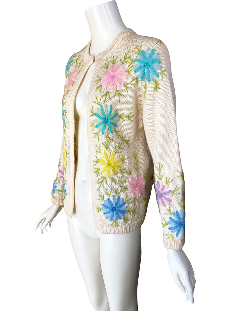 1960s Pastel Embroidered Cardgan