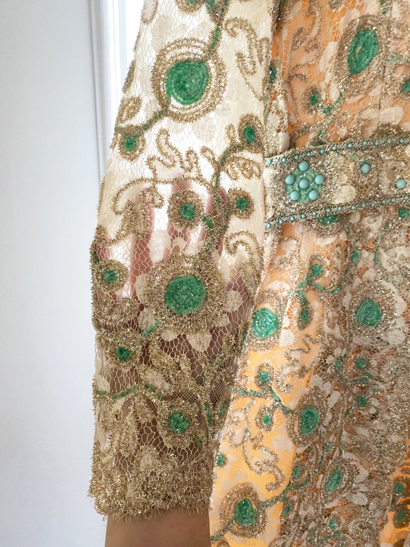 1970s Embellished Lace Party Dress