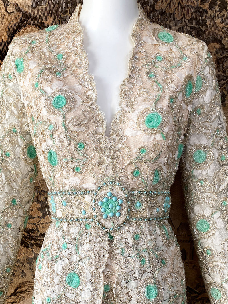 1970s Embellished Lace Party Dress