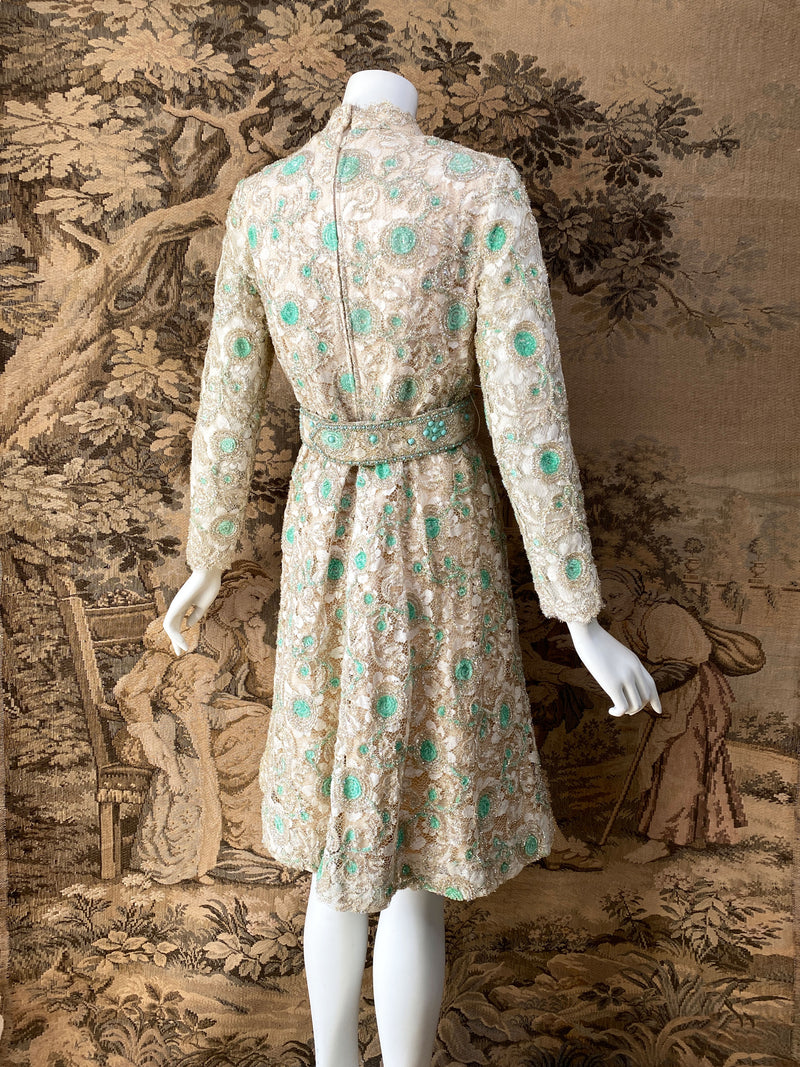 1970s Embellished Lace Party Dress