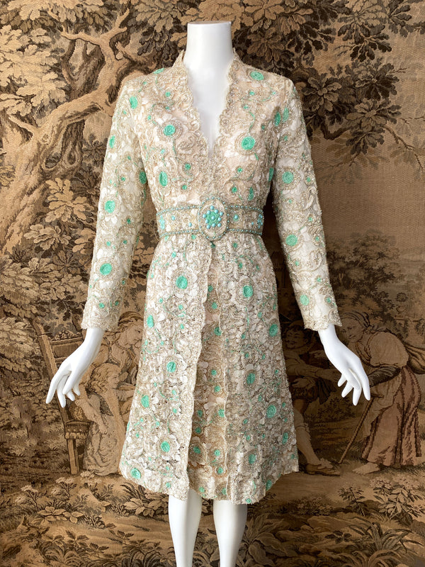 1970s Embellished Lace Party Dress