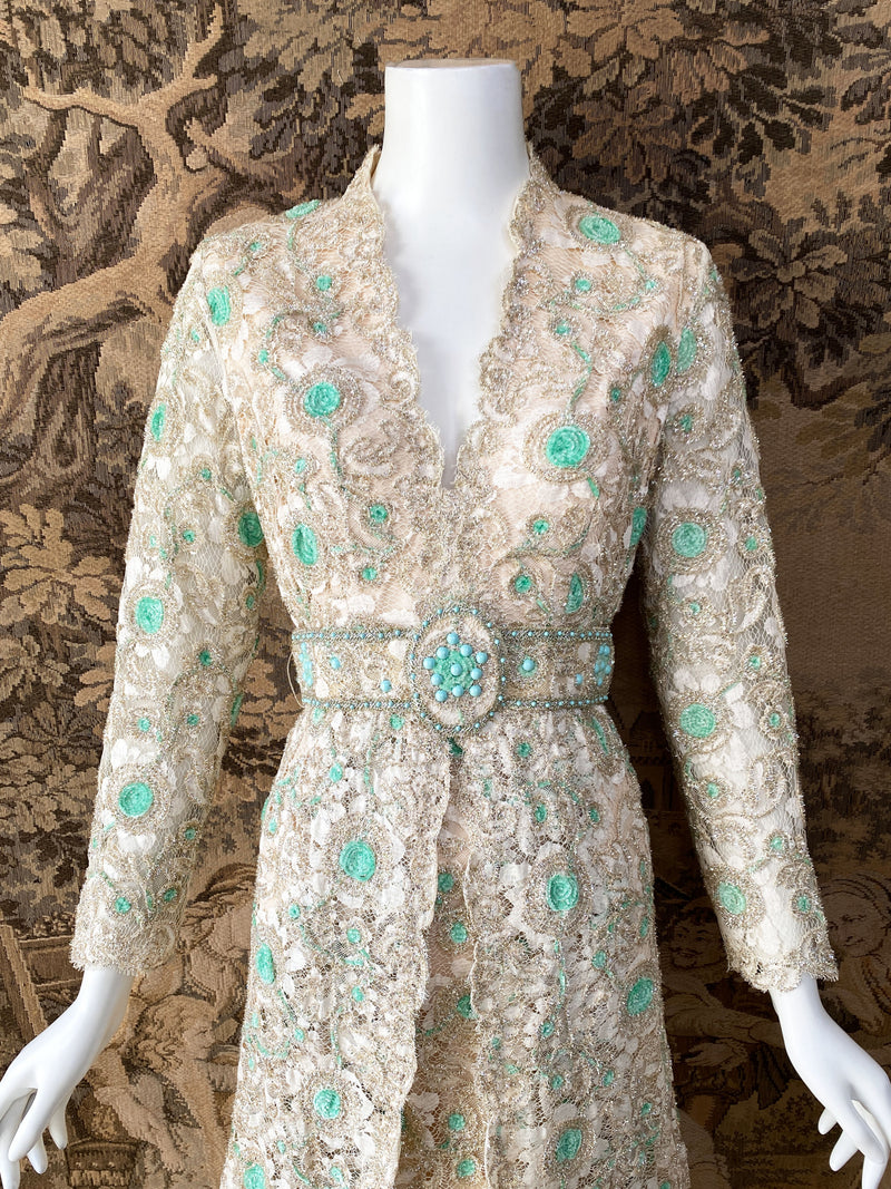 1970s Embellished Lace Party Dress