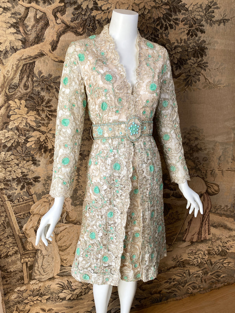 1970s Embellished Lace Party Dress