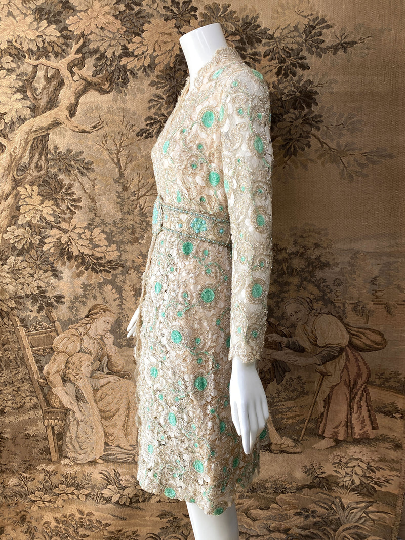 1970s Embellished Lace Party Dress