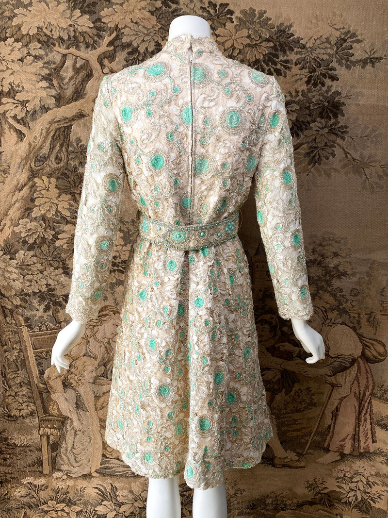 1970s Embellished Lace Party Dress