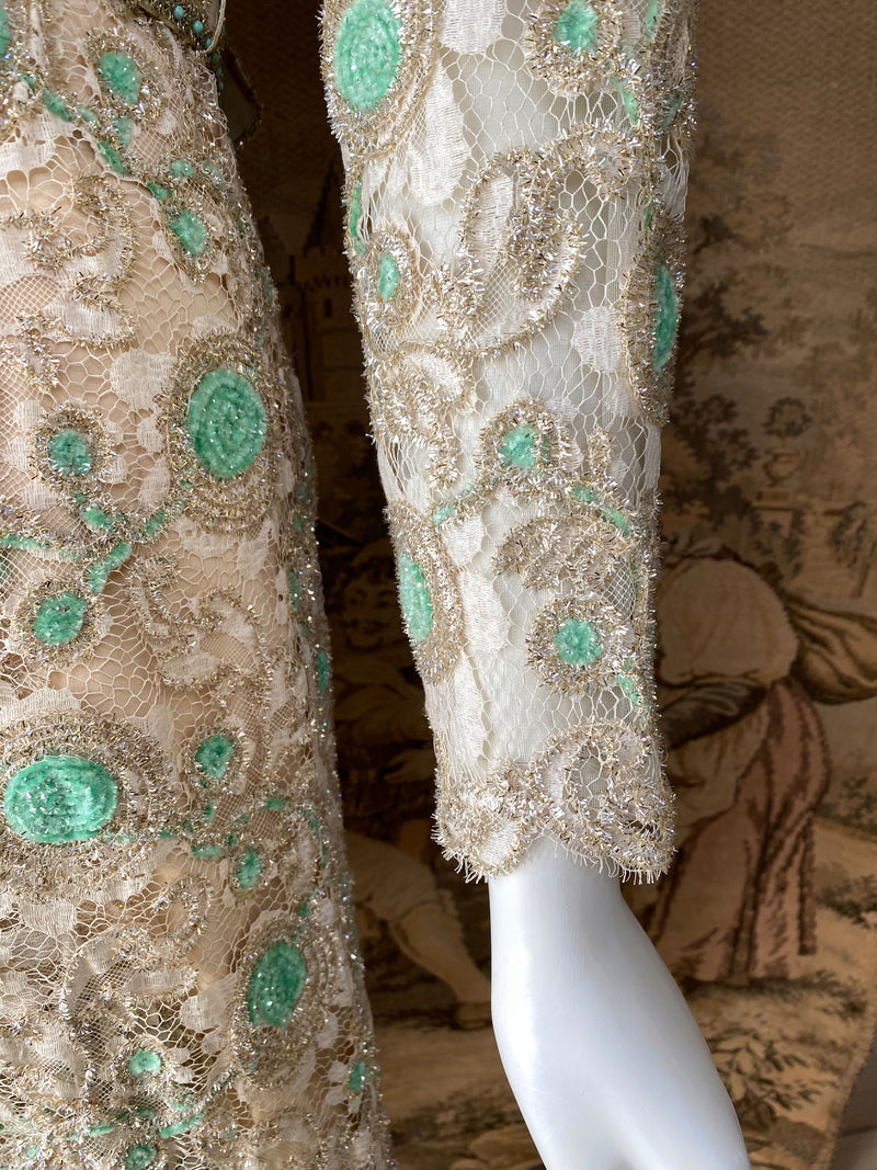 1970s Embellished Lace Party Dress