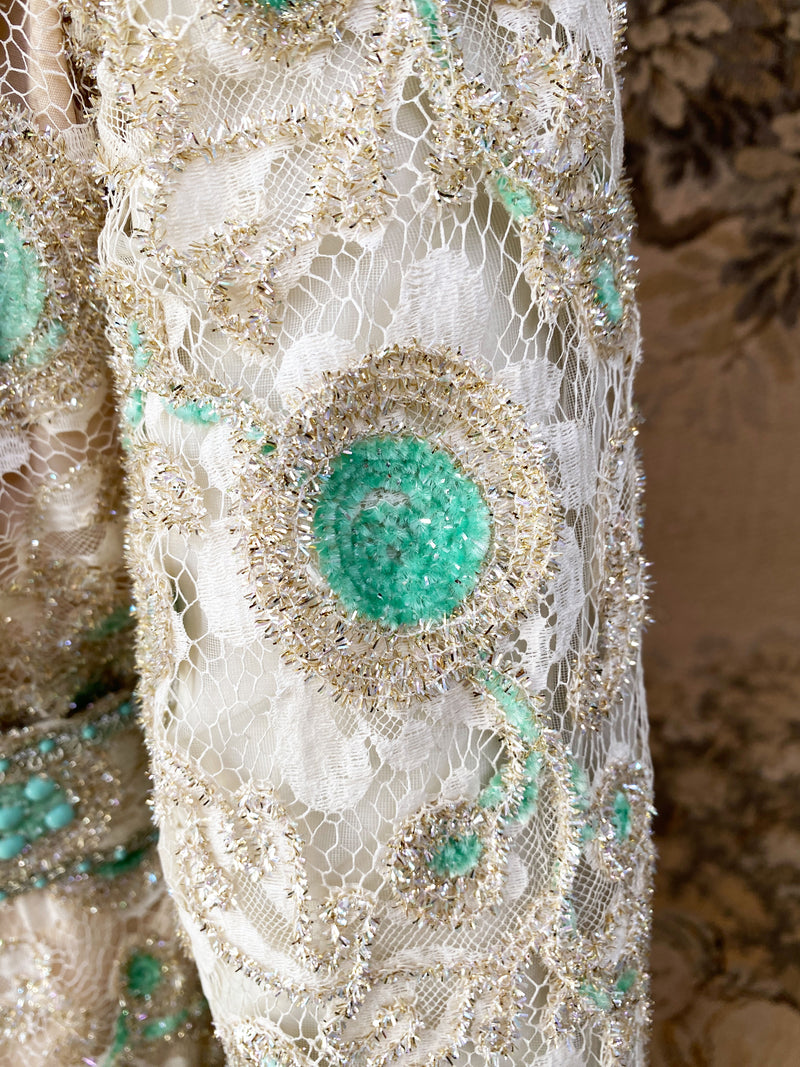 1970s Embellished Lace Party Dress