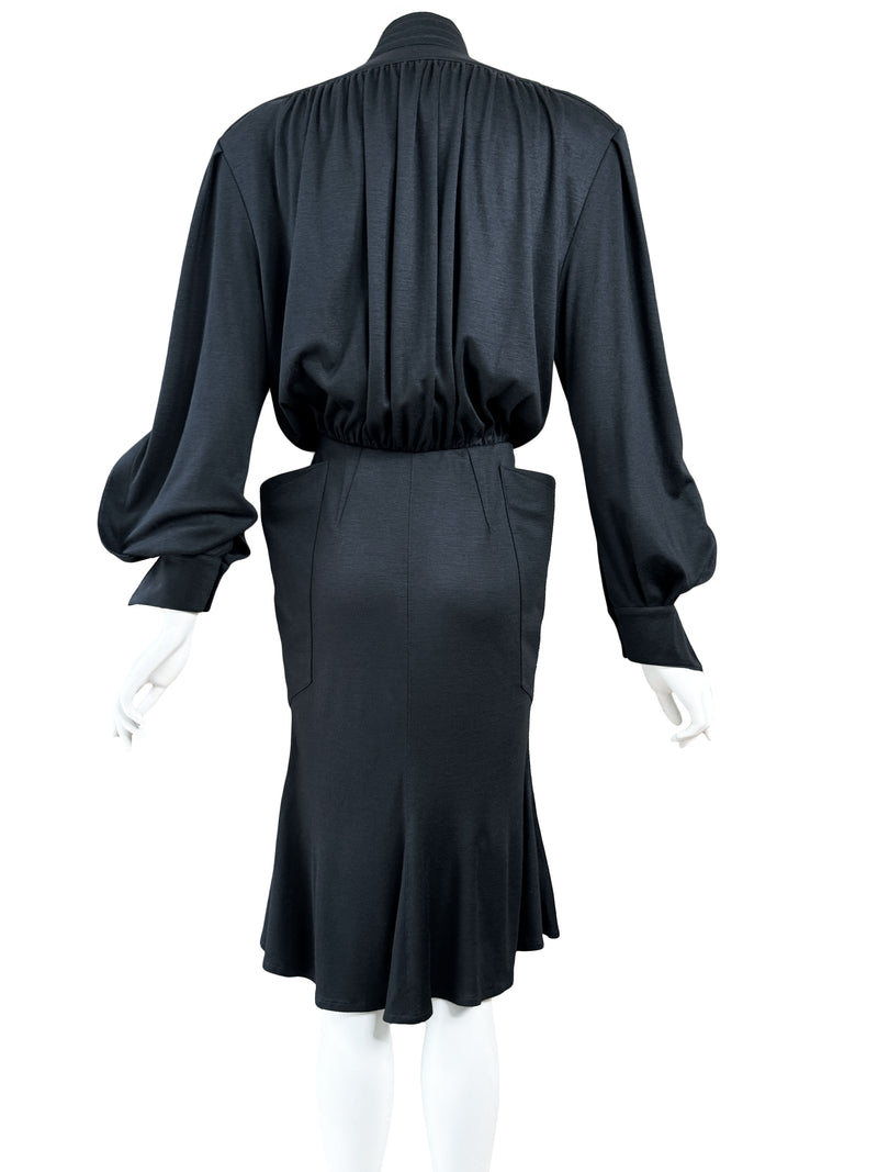 Thierry Mugler Paris 1980s Black Jersey Shirt Dress