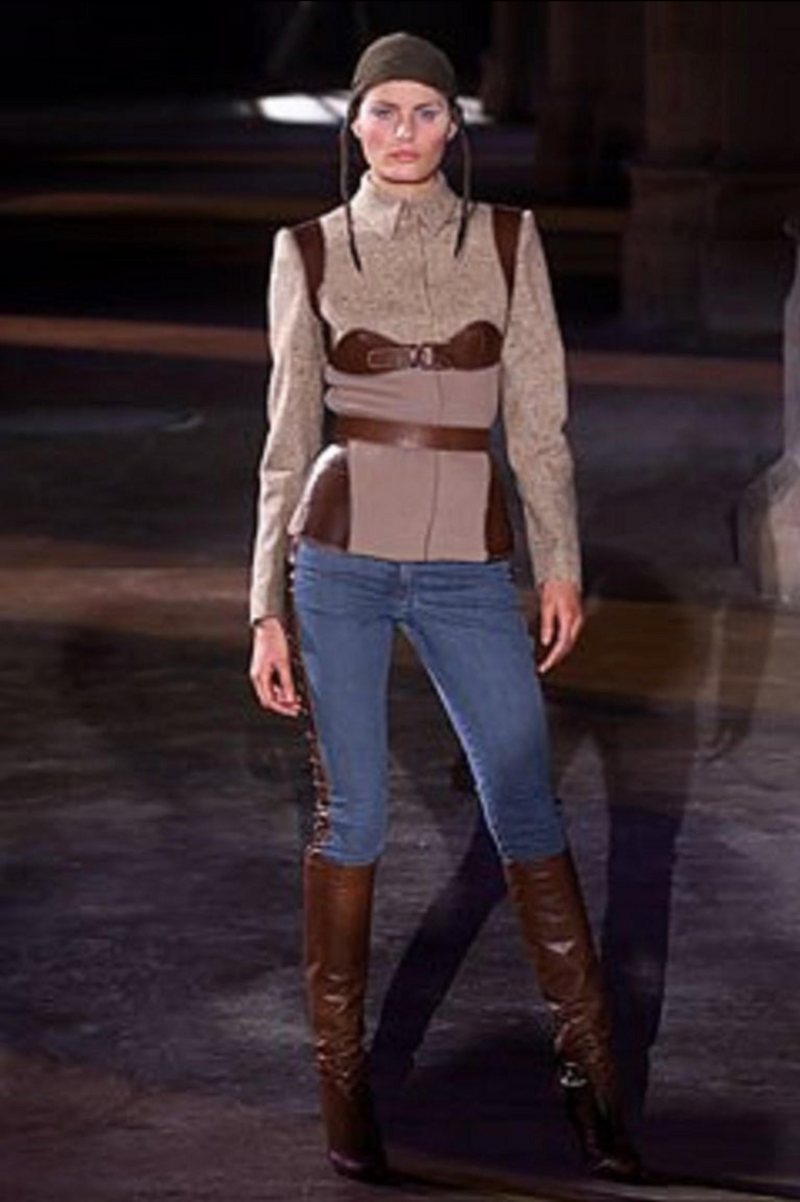 Alexander McQueen A/W 2002 'Supercalifragilistic' Denim Leather Lace Up  Jeans