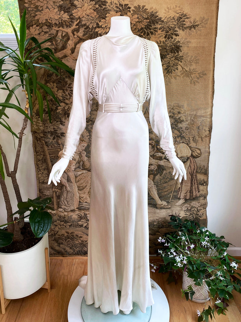 1930s Art Deco Satin Wedding Dress